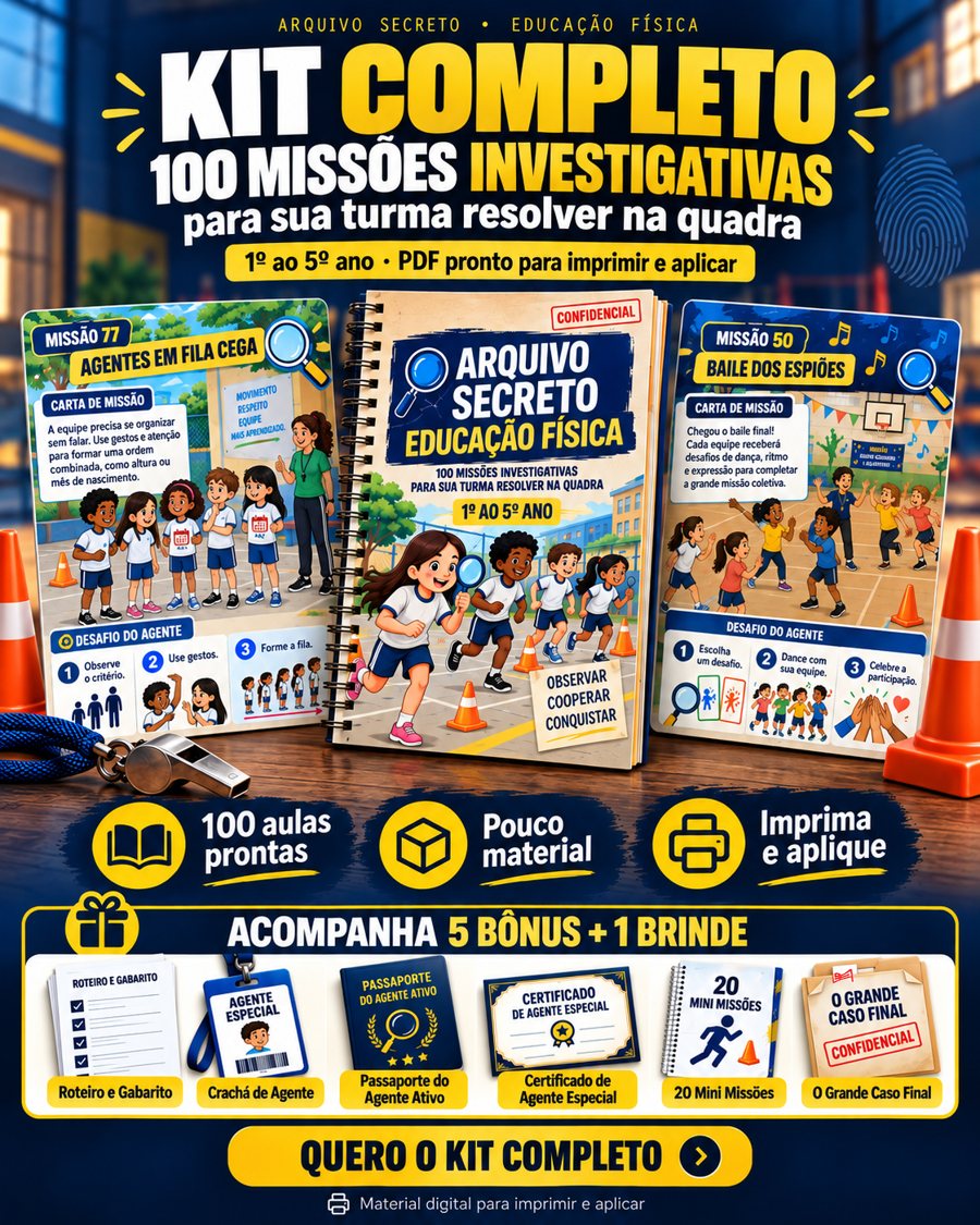 Kit Completo: 100 missões investigativas com 5 bônus e 1 brinde